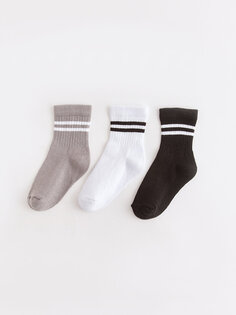 Полосатые носки для маленьких мальчиков, 3 предмета LCW ECO, белый