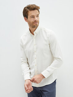 Мужская рубашка Slim Fit с длинным рукавом LCWAIKIKI Basic, буксе белый