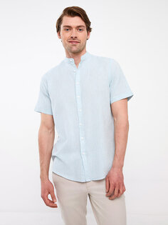 Мужская рубашка из смесового льна обычного кроя с коротким рукавом LCWAIKIKI Classic, синий