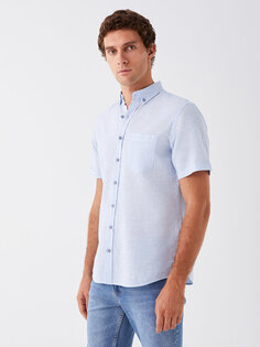 Мужская рубашка обычного кроя с коротким рукавом LCWAIKIKI Basic, синий