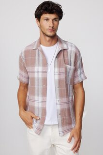 Мужская рубашка фактурной вязки в клетку с короткими рукавами и кнопками Relax Fit TUDORS, смешанный