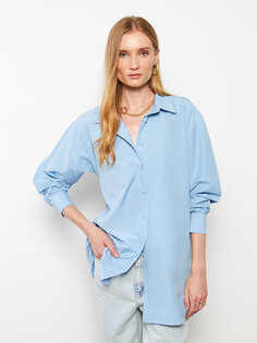 Простая женская рубашка-туника с длинным рукавом LCWAIKIKI Basic, светло-синий