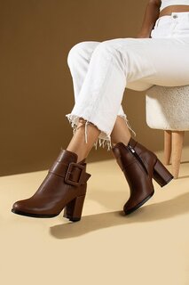Женские ботинки на молнии и толстом каблуке с пряжкой Dataline B01-170-23 Pembe Potin, коричневый
