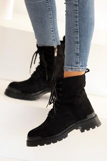 Женские ботинки с нескользящей подошвой на молнии и шнуровке 001-8506-22Замша Pembe Potin, черный
