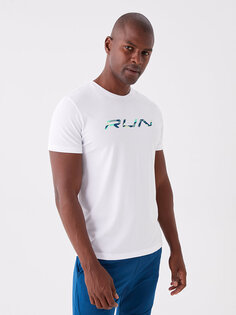 Мужская спортивная футболка с круглым вырезом и короткими рукавами LCW Active, оптический белый