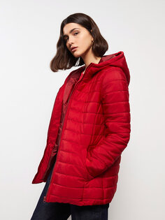 Простое женское пальто с капюшоном и длинными рукавами LCW ECO, бургундия