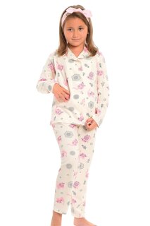 Хлопковый пижамный комплект с длинными рукавами и рисунком для девочек с прямыми штанинами LITTLE FROG KIDS, экрю