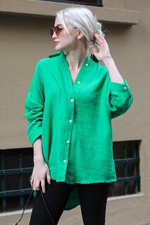 Базовая женская рубашка из зеленой муслиновой ткани MG1660 MADMEXT
