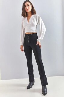 Женские расклешенные брюки с высокой талией на молнии SHADE