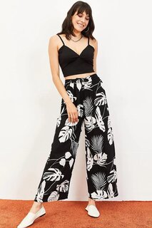 Широкие брюки с эластичным поясом и цветочным узором SHADE
