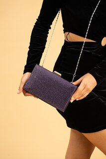 Серебряный чехол с ремешком-цепочкой и блестящим камнем, вышитая женская сумка для вечернего платья BAG246-23 Pembe Potin, фиолетовый
