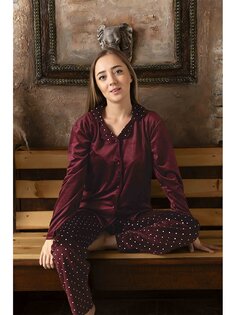 Женский пижамный комплект с воротником рубашки SUDE, бургундия
