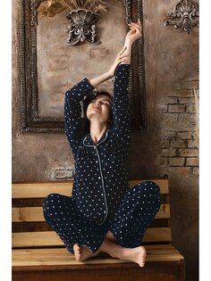 Женский пижамный комплект с воротником рубашки SUDE, темно-синий
