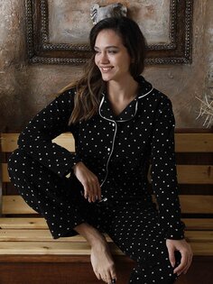 Женский пижамный комплект с воротником рубашки SUDE, черный