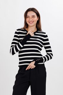 Женский полосатый свитер с круглым вырезом 10433 K2 ECROU