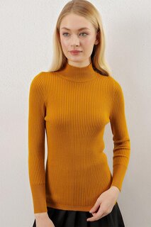 Женский светло-коричневый полуводолазка в рубчик основного трикотажного свитера Z Giyim