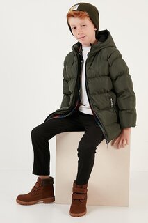 Зимнее пальто на плюшевой подкладке с капюшоном и карманами 5761911 Lela, темный хаки