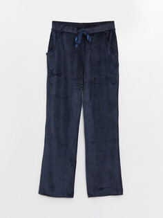 Однотонные бархатные женские пижамные штаны с эластичной резинкой на талии LCW DREAM, темно-синий