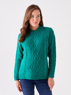 Трикотажный свитер для беременных с круглым вырезом и длинным рукавом с узором LCWAIKIKI Maternity, средне-зеленый