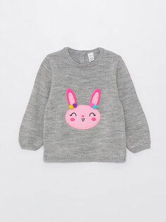 Трикотажный свитер для маленьких девочек с круглым вырезом и длинными рукавами с вышивкой LCW baby, серый меланж