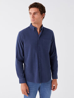 Бархатная мужская рубашка обычного кроя с длинным рукавом LCWAIKIKI Classic, темный индиго