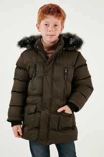 Водостойкое зимнее пальто со съемным капюшоном на плюшевой подкладке 5760022 Lela, темный хаки