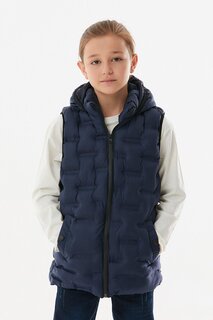 Детский пуховик унисекс с капюшоном и карманами на кнопках Fullamoda, темно-синий