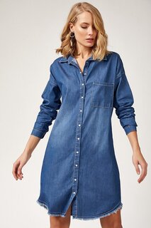 Женская синяя юбка, джинсовое платье с карманами и кисточками Z Giyim