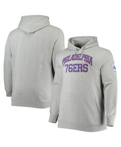 Мужская толстовка с капюшоном из твердой древесины филадельфия 76ers heather grey classics big and tall throwback pullover Mitchell &amp; Ness, мульти