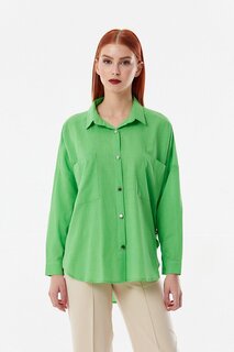 Повседневная льняная рубашка с двойными карманами и пуговицами Fullamoda, зеленый
