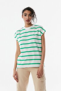Полосатая футболка с воротником-стойкой Fullamoda, зеленый
