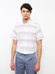 Мужская полосатая рубашка обычного кроя с коротким рукавом LCWAIKIKI Classic, бежевый полосатый