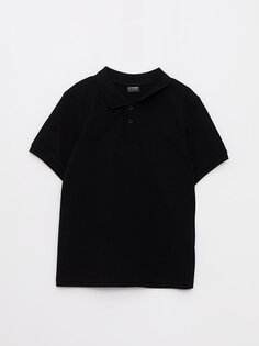 Базовая хлопковая футболка с короткими рукавами и воротником-поло для мальчиков LCW Kids, новый черный