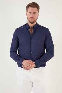 Рубашка приталенного кроя из смеси хлопка с длинным рукавом и воротником на пуговицах CF23S7498 Buratti, темно-синий