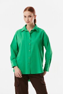 Рубашка со складками и длинной спиной Fullamoda, зеленый