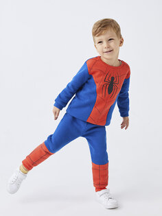 Толстовка для маленьких мальчиков с круглым вырезом и длинными рукавами с принтом «Человек-паук» и спортивный костюм, комплект из 2 предметов LCW baby, темно-синий