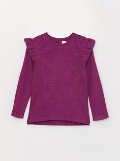 Мягкий текстурированный вязаный свитер с круглым вырезом для маленьких девочек LCW baby, матовый фиолетовый