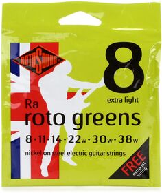 Rotosound R8 Roto Greens Никель на стали Струны для электрогитары — .008-.038 Extra Light