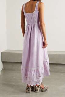 LOVESHACKFANCY платье миди Alwyn с отделкой крючком из хлопка и поплина с вышивкой бродери англез, сиреневый