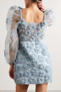 LOVESHACKFANCY платье мини Wells из органзы с аппликацией, синий