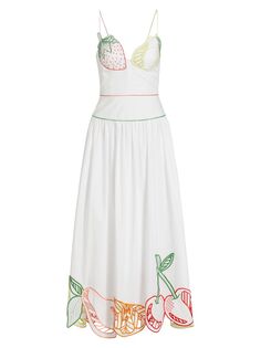 Платье-миди с фруктовой вышивкой Lela Rose, белый