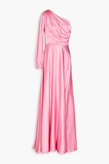 Атласное платье с одним рукавом и драпировкой AMUR, розовый
