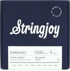 Stringjoy Signatures 8-струнные сбалансированные струны для электрогитары с никелированной обмоткой — легкий калибр (.010–.080)