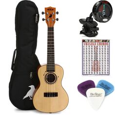 Новый комплект Kala Emi Sunshine Signature Concert с необходимыми вещами для укулеле — натуральный