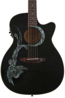 Акустически-электрическая гитара Luna Fauna Phoenix — классическая черная с морским ушком Phoenix и Crescent Moon