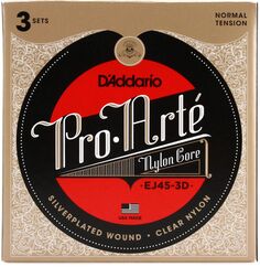 Струны для классической гитары D&apos;Addario EJ45-3D Pro-Arte, посеребрённые, нормальное натяжение (3 шт.) D'addario