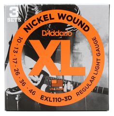 Струны для электрогитары D&apos;Addario EXL110 XL с никелевой обмоткой — .010-.046, обычные легкие (3 шт.) D'addario