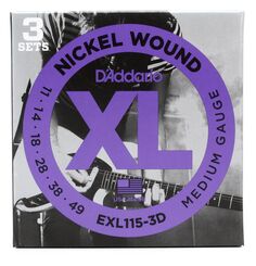 Струны для электрогитары D&apos;Addario EXL115 XL с никелевой обмоткой — .011-.049, средние (3 шт.) D'addario