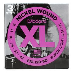 Струны для электрогитары D&apos;Addario EXL120 XL с никелевой намоткой — .009-.042 Super Light (3 шт.) D'addario