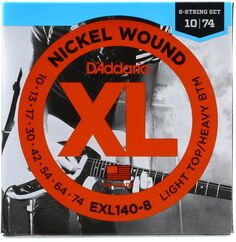 Струны для электрогитары D&apos;Addario EXL140-8 XL с никелевой обмоткой — .010-.074, 8-струнные с легким верхом/тяжелым низом D'addario